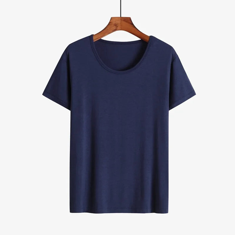 Summer Sleep Tops for Men Viscose Plus Size Pajamas Soft Modal Cotton Man Sleepwear Short Sleeve Sleep Tee Shirt Home Clothes