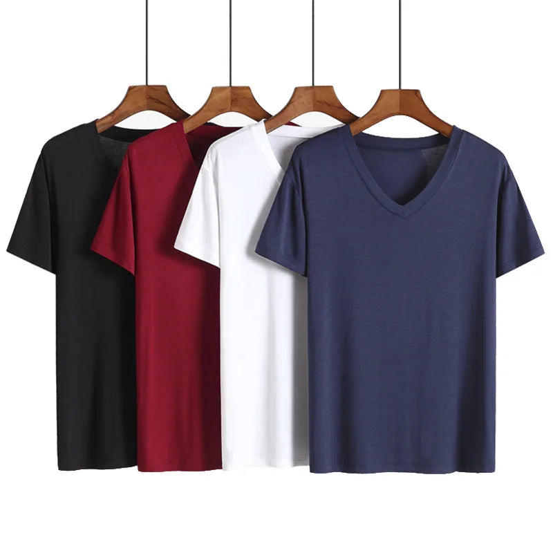 Summer Sleep Tops for Men Viscose Plus Size Pajamas Soft Modal Cotton Man Sleepwear Short Sleeve Sleep Tee Shirt Home Clothes