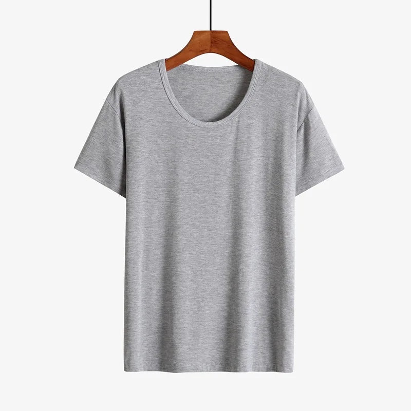 Summer Sleep Tops for Men Viscose Plus Size Pajamas Soft Modal Cotton Man Sleepwear Short Sleeve Sleep Tee Shirt Home Clothes