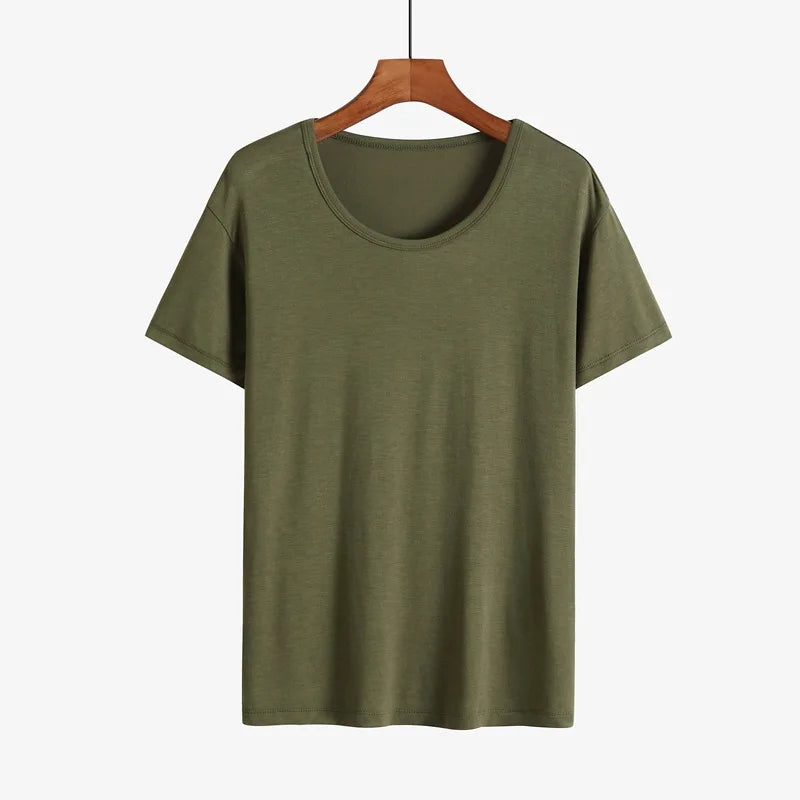 Summer Sleep Tops for Men Viscose Plus Size Pajamas Soft Modal Cotton Man Sleepwear Short Sleeve Sleep Tee Shirt Home Clothes