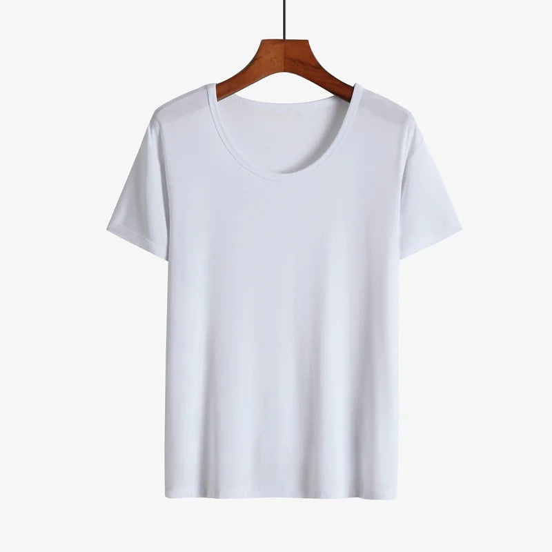Summer Sleep Tops for Men Viscose Plus Size Pajamas Soft Modal Cotton Man Sleepwear Short Sleeve Sleep Tee Shirt Home Clothes